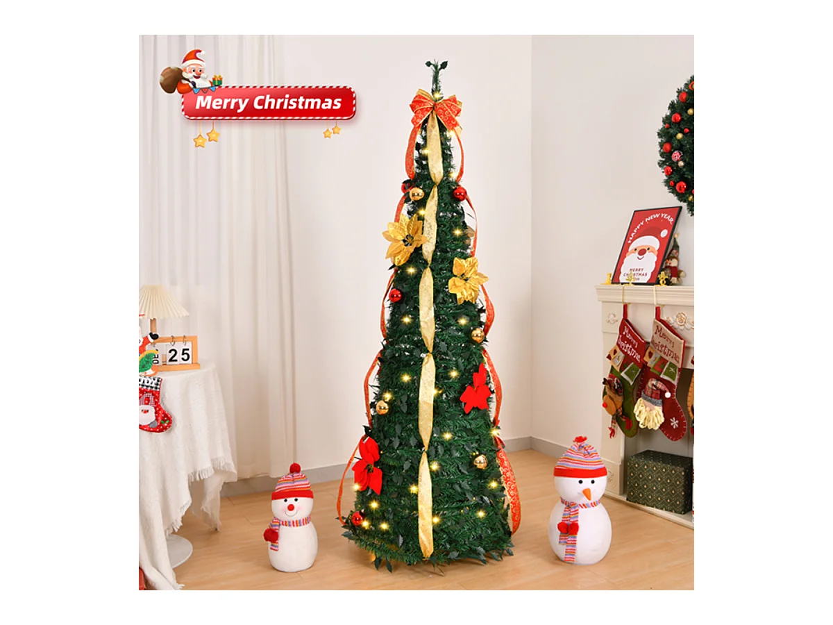 Weihnachtsbaum mit 80 Warmen Lichtern und Ornamenten Künstlichen Weihnachten Tannenbaum Weihnachtsdekoration 6FT