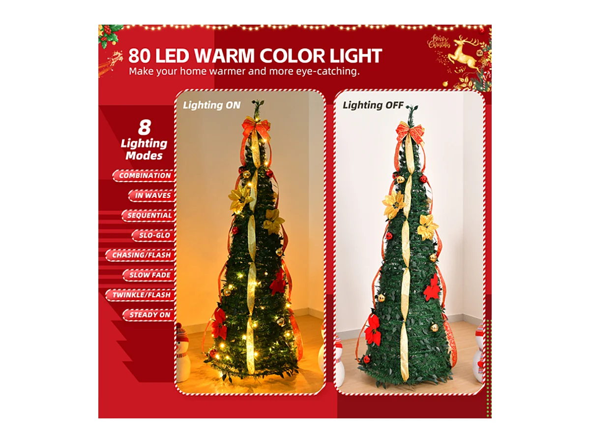 Weihnachtsbaum mit 80 Warmen Lichtern und Ornamenten Künstlichen Weihnachten Tannenbaum Weihnachtsdekoration 6FT