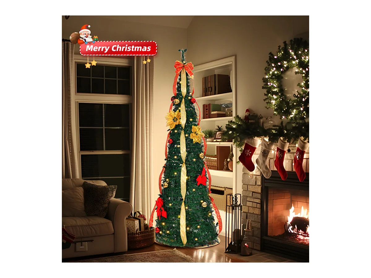 Weihnachtsbaum mit 80 Warmen Lichtern und Ornamenten Künstlichen Weihnachten Tannenbaum Weihnachtsdekoration 6FT