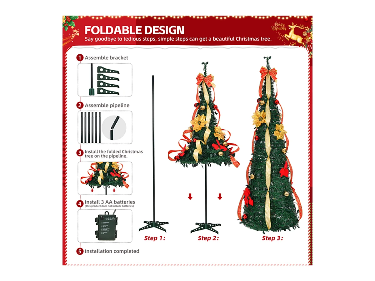 Weihnachtsbaum mit 80 Warmen Lichtern und Ornamenten Künstlichen Weihnachten Tannenbaum Weihnachtsdekoration 6FT