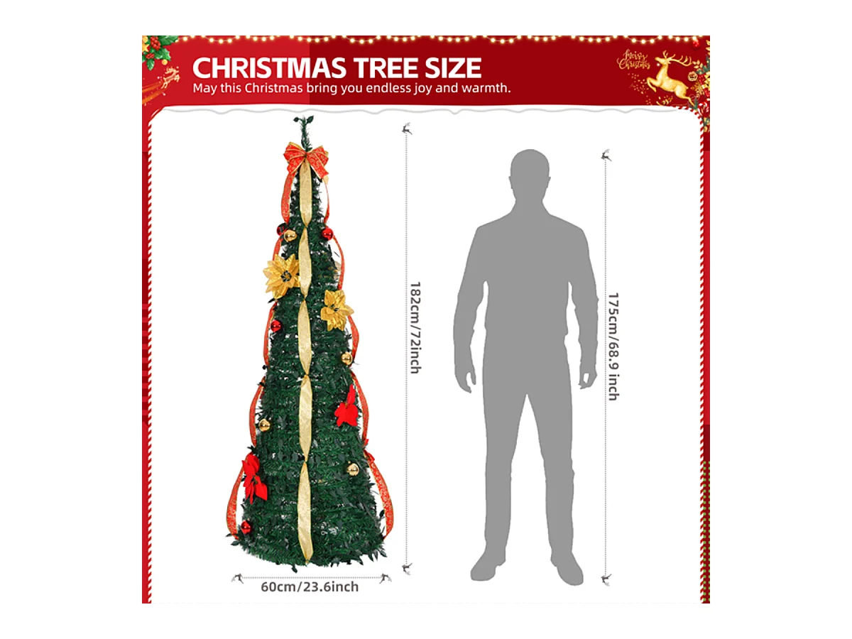 Weihnachtsbaum mit 80 Warmen Lichtern und Ornamenten Künstlichen Weihnachten Tannenbaum Weihnachtsdekoration 6FT