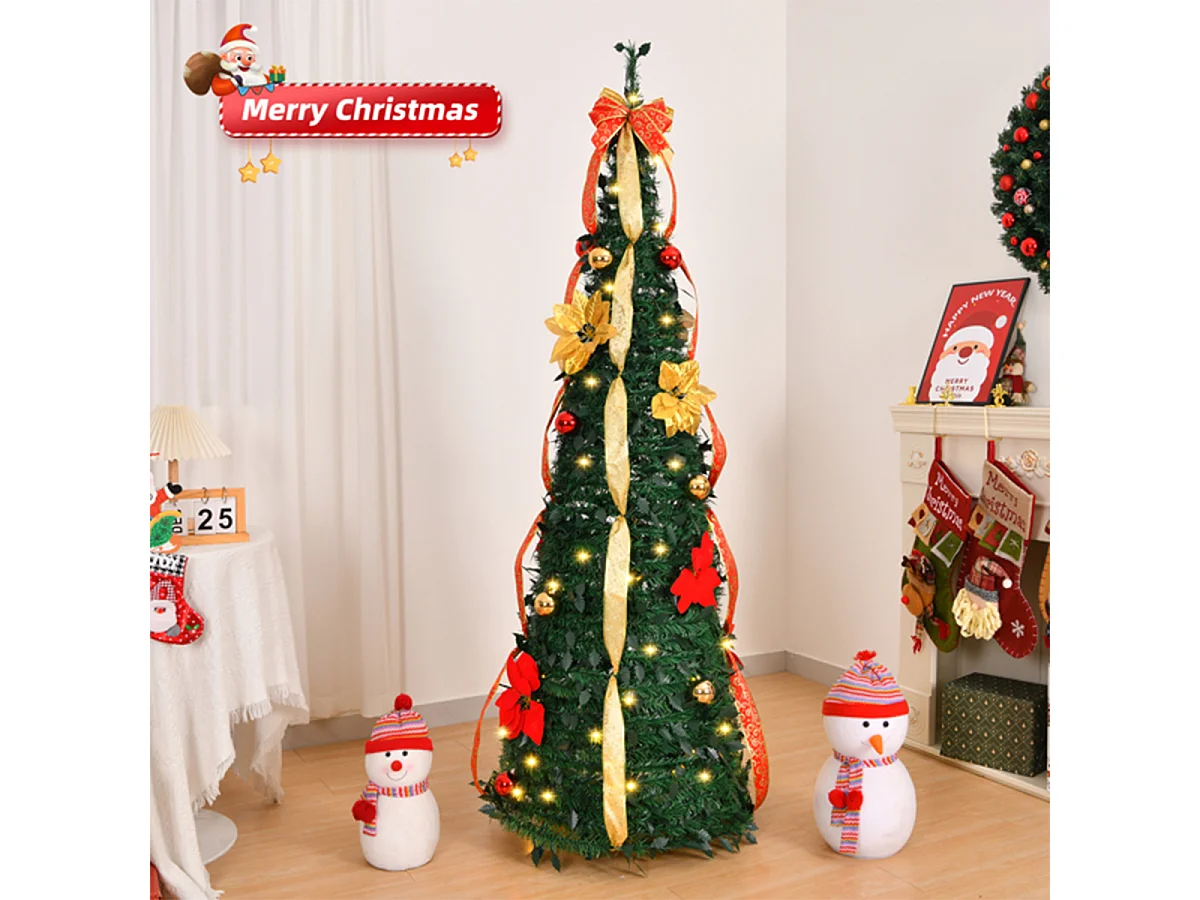 Weihnachtsbaum mit 80 Warmen Lichtern und Ornamenten Künstlichen Weihnachten Tannenbaum Weihnachtsdekoration 6FT