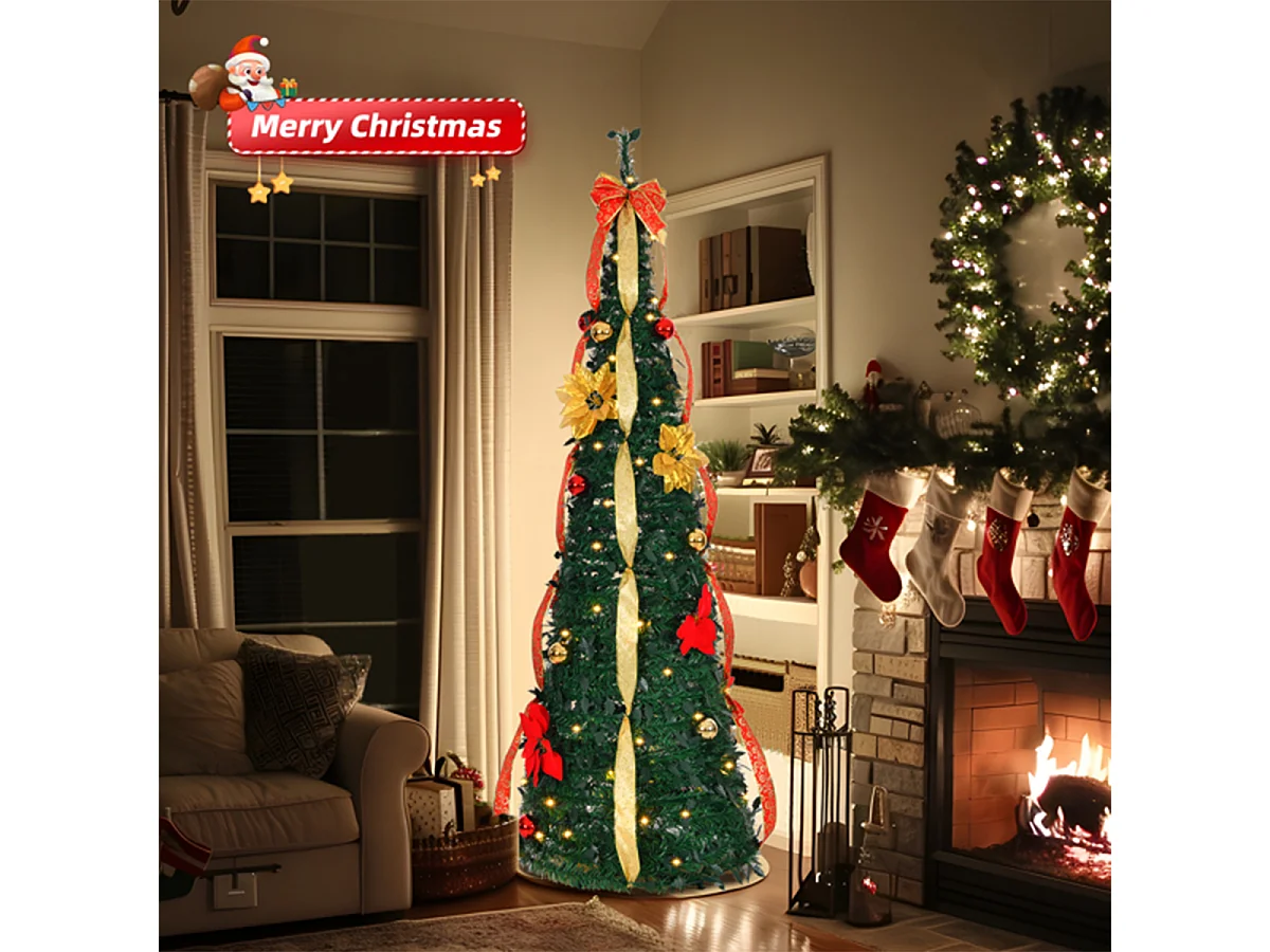 Weihnachtsbaum mit 80 Warmen Lichtern und Ornamenten Künstlichen Weihnachten Tannenbaum Weihnachtsdekoration 6FT