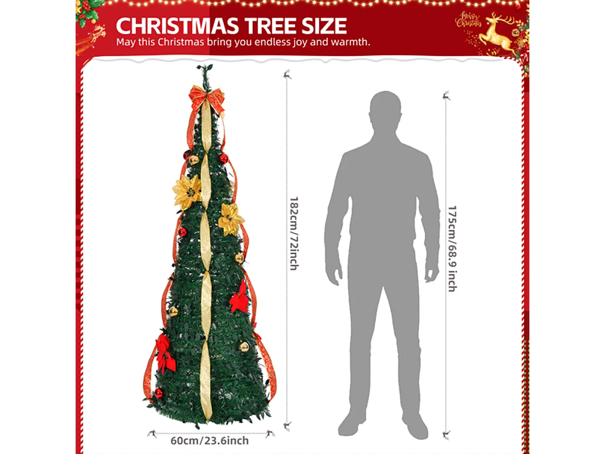 Weihnachtsbaum mit 80 Warmen Lichtern und Ornamenten Künstlichen Weihnachten Tannenbaum Weihnachtsdekoration 6FT