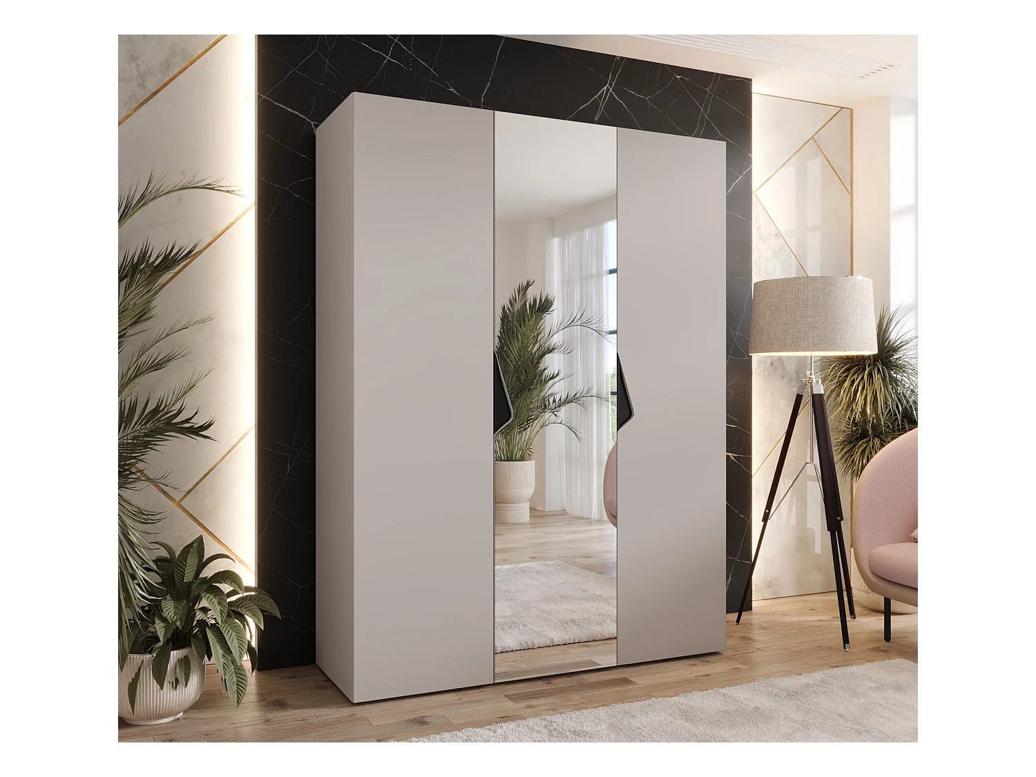 Armoire à portes battantes Sandi 2 150 / 202 / 52 (Cachemire + poignées: Noir)