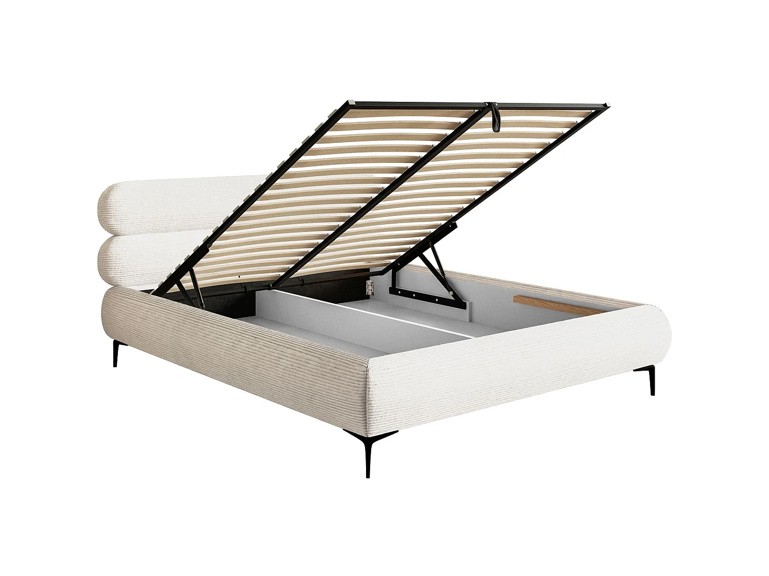 Lit tapissé 180x200 – rangement – velours côtelé – crème – ROULE CORD