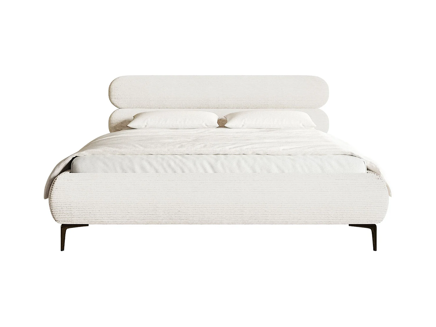 Polsterbett 140x200 mit Bettkasten – Cordstoff – schwarzen Füßen – Creme – ROULE CORD