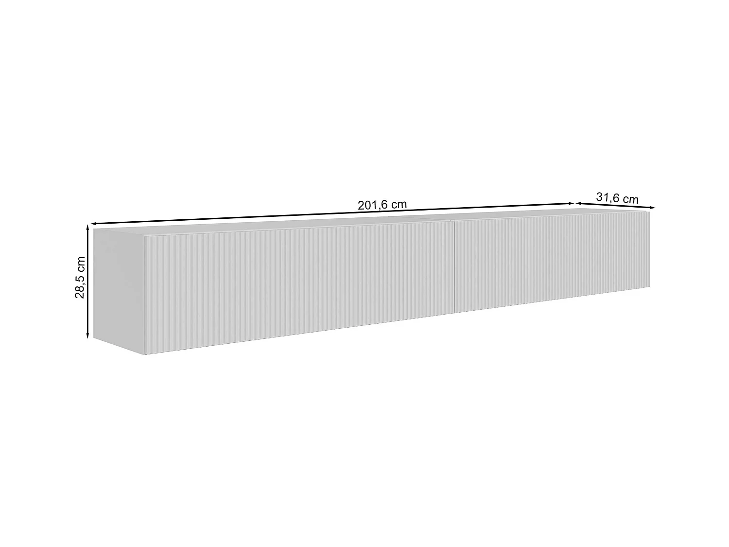 TV-Lowboard hängend – mit geriffelten Fronten – 200 cm – greige – VELDIO