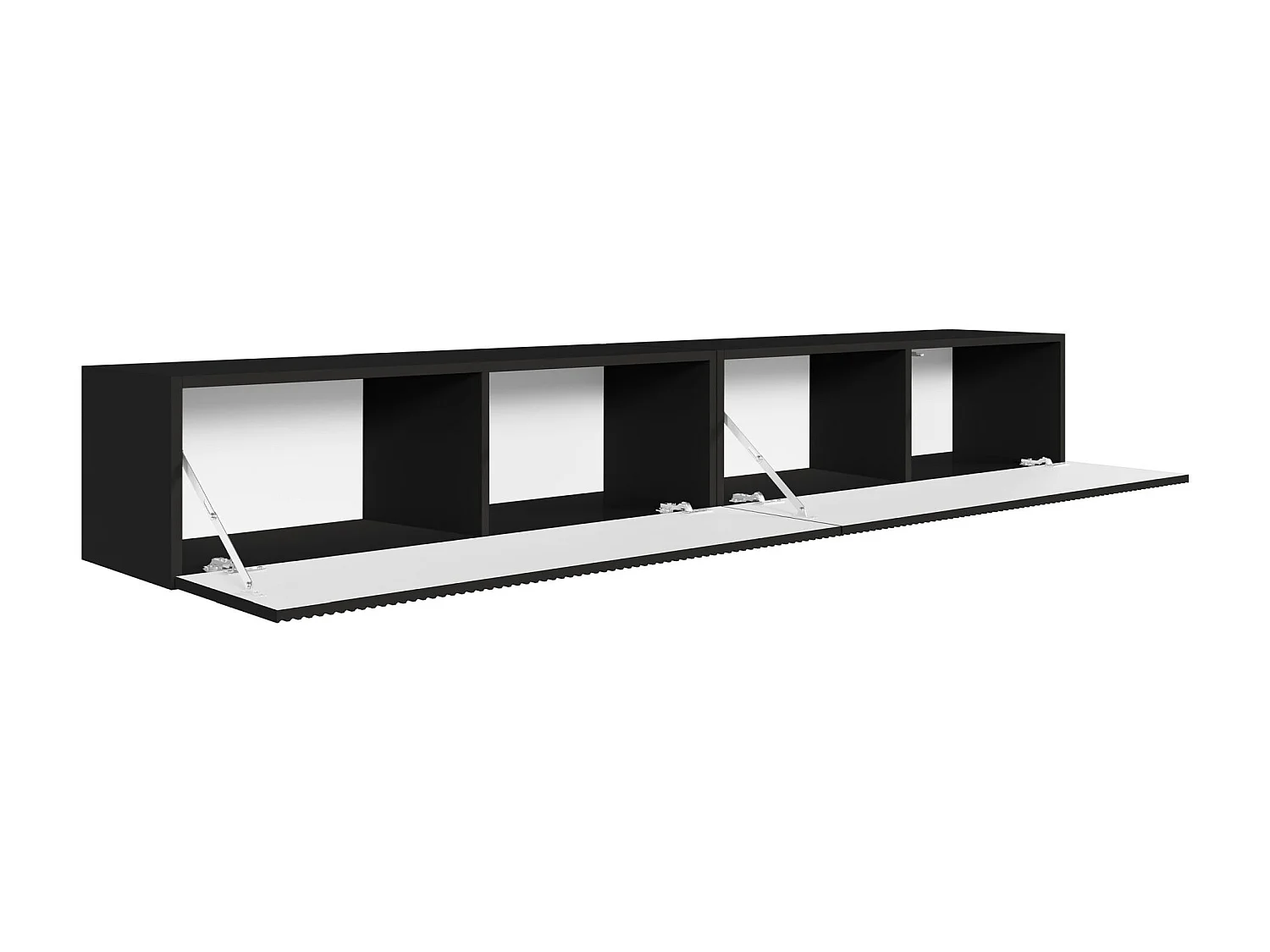 Meuble TV mural avec façades à lamelles rainurées – 2 portes – noir – 200 cm – VELDIO