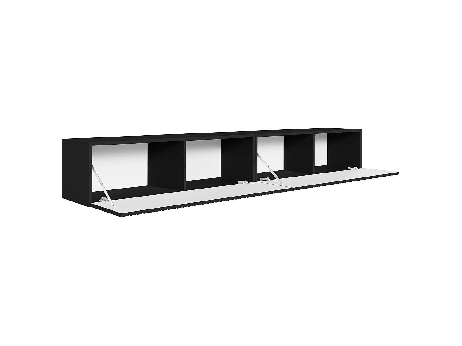 TV-Lowboard hängend – mit geriffelten Fronten – 200 cm – schwarz – VELDIO