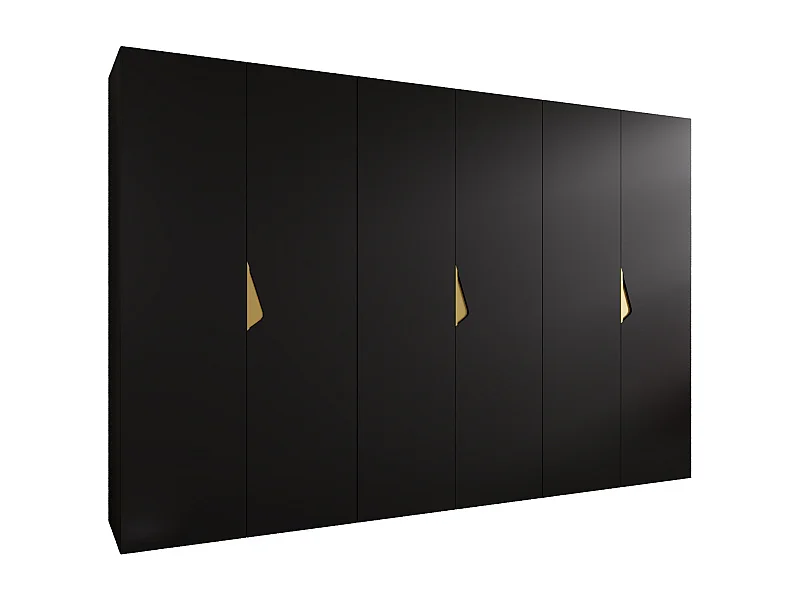 Armoire à portes battantes Sandi 1 300 (100x3) / 202 / 52 (Noir + poignées: Gold)