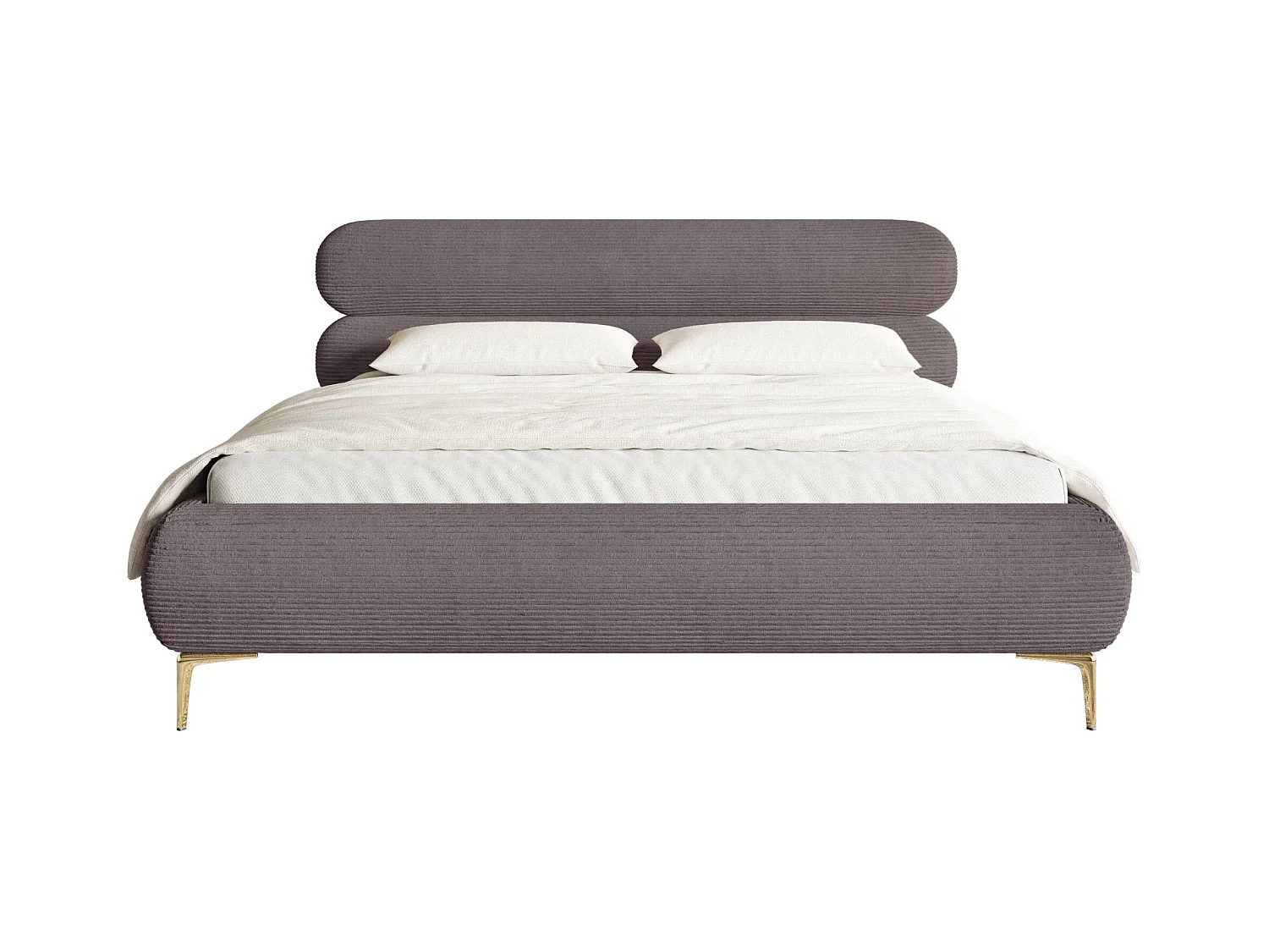 Polsterbett 160x200 mit Bettkasten – Cordstoff – goldfarbenen Füßen – Braun – ROULE CORD
