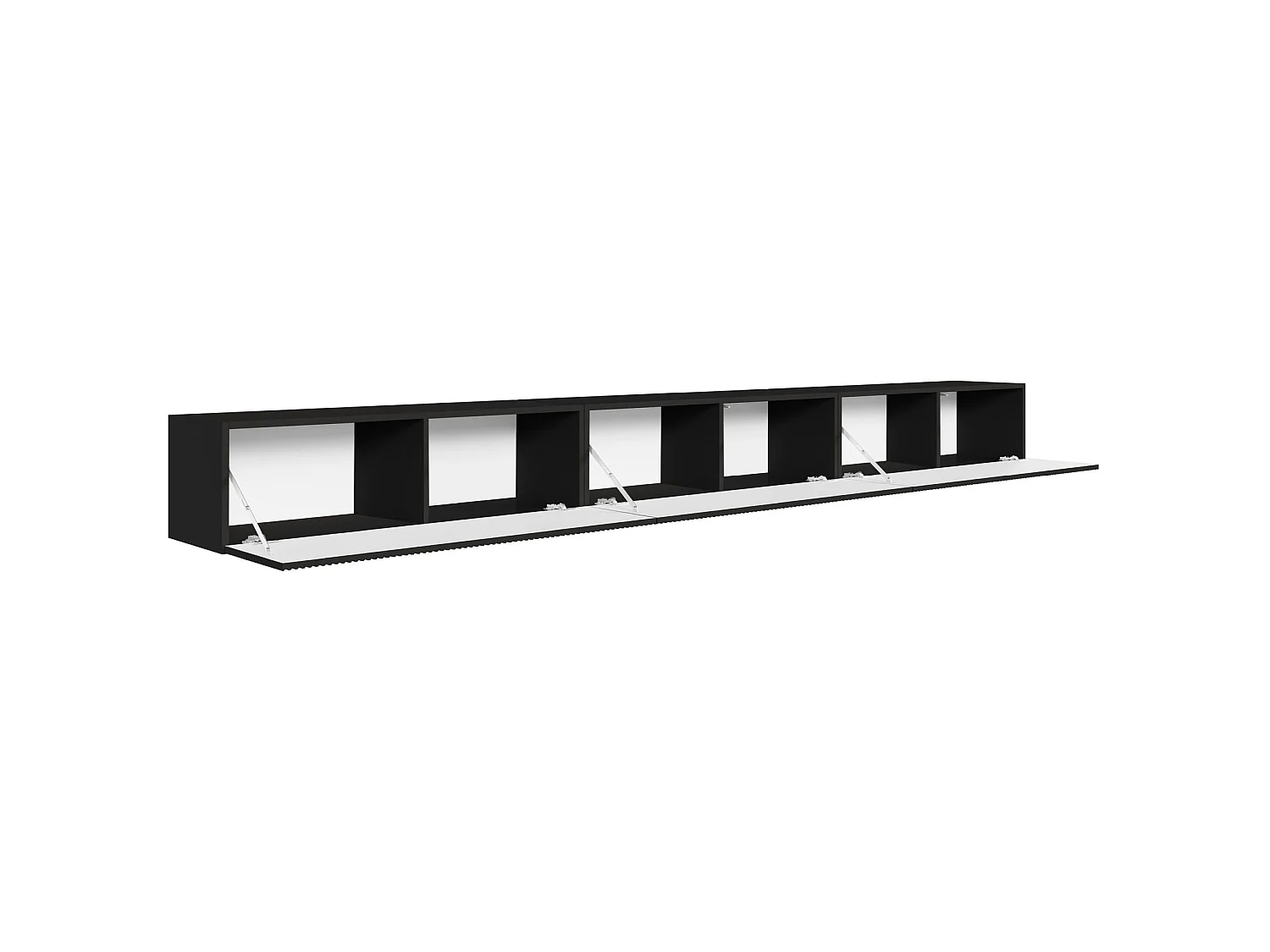 TV-Lowboard hängend – mit geriffelten Fronten – 300 cm – schwarz – VELDIO