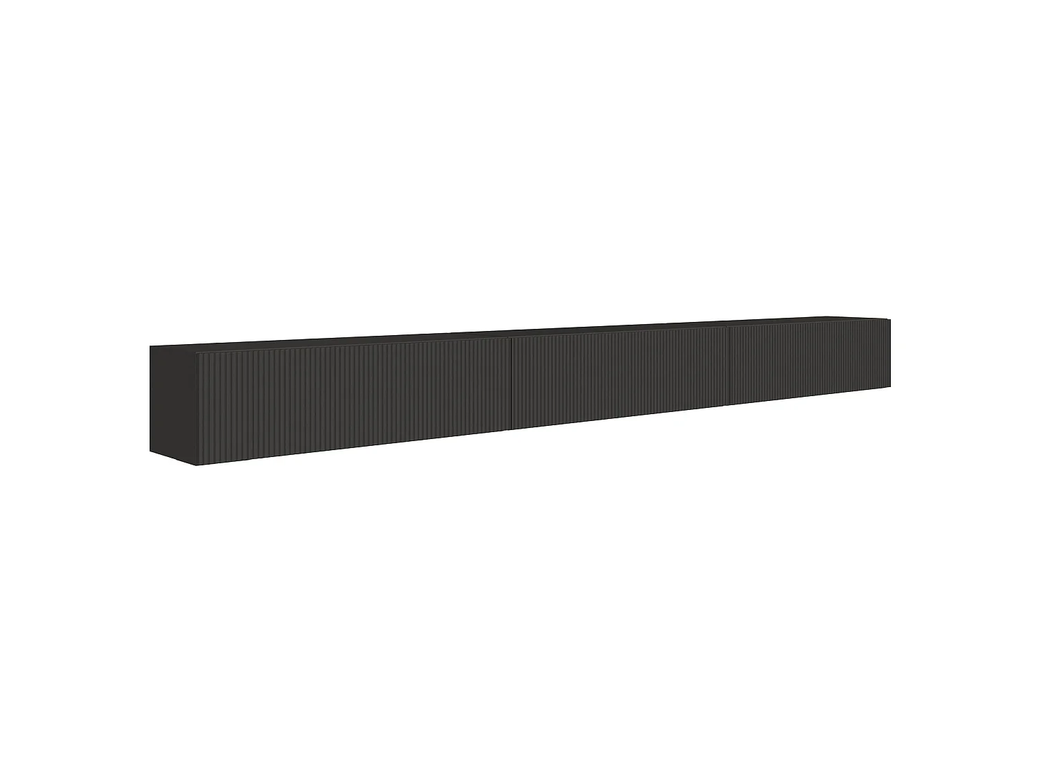 TV-Lowboard hängend – mit geriffelten Fronten – 300 cm – schwarz – VELDIO