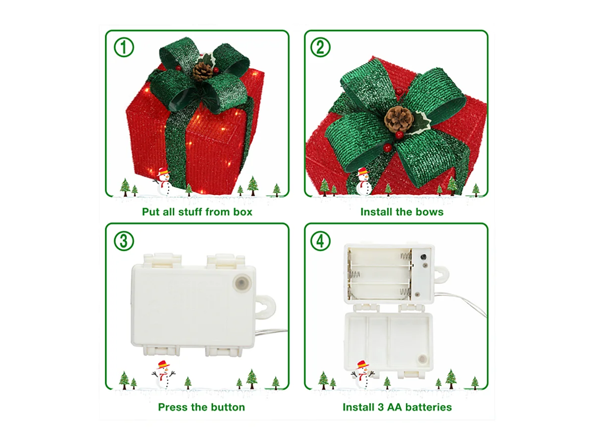 3er Set LED Dekoobjekt Weihnachts Deko Boxen mit LED60-Leuchte Warmweißes Licht LED Geschenkboxen Weihnachtsgeschenkbox