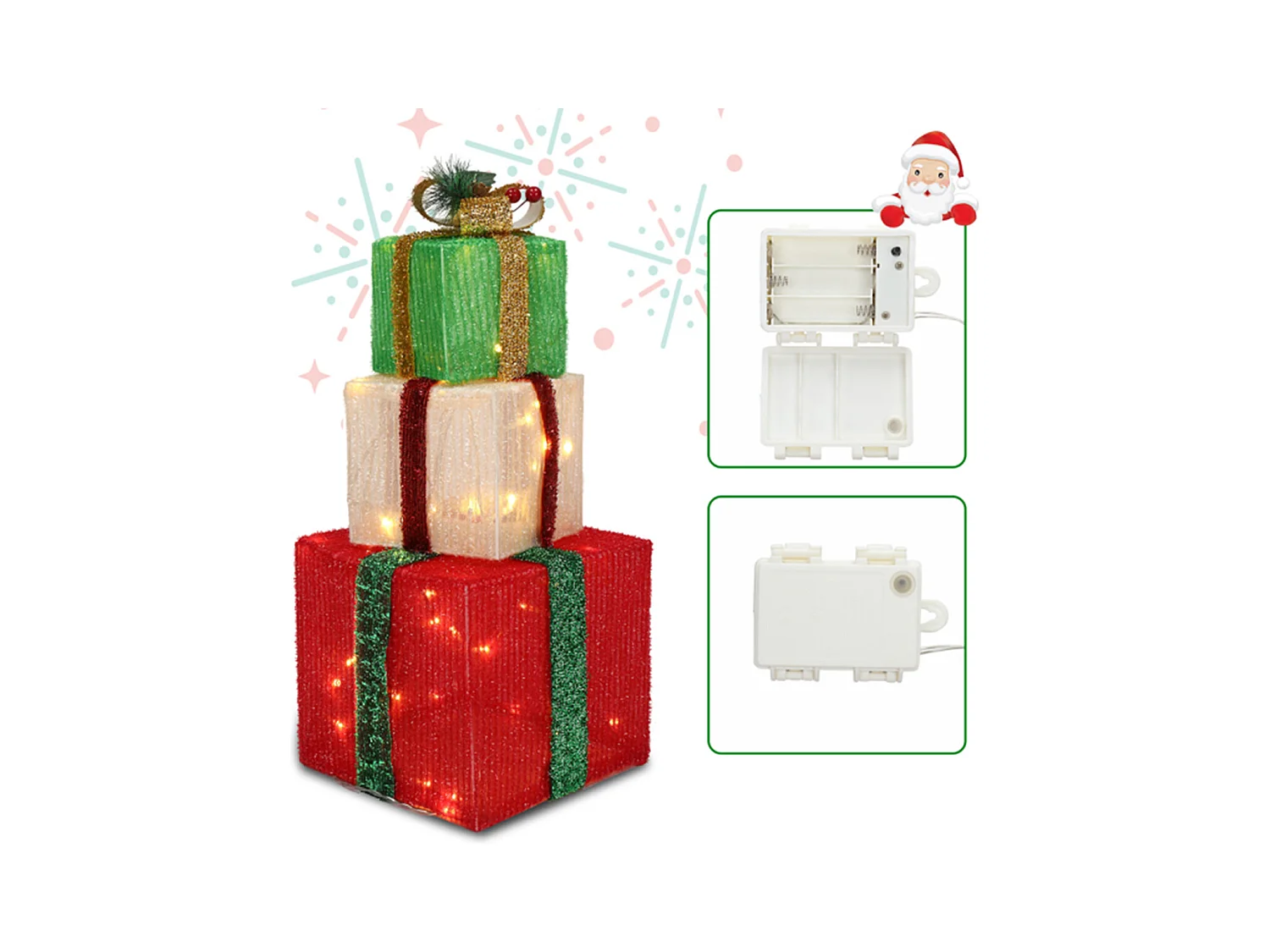 3er Set LED Dekoobjekt Weihnachts Deko Boxen mit LED60-Leuchte Warmweißes Licht LED Geschenkboxen Weihnachtsgeschenkbox