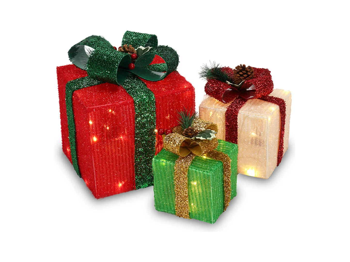 3er Set LED Dekoobjekt Weihnachts Deko Boxen mit LED60-Leuchte Warmweißes Licht LED Geschenkboxen Weihnachtsgeschenkbox