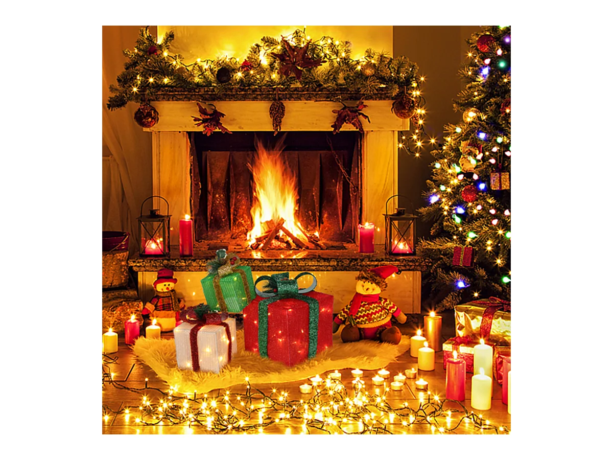 3er Set LED Dekoobjekt Weihnachts Deko Boxen mit LED60-Leuchte Warmweißes Licht LED Geschenkboxen Weihnachtsgeschenkbox