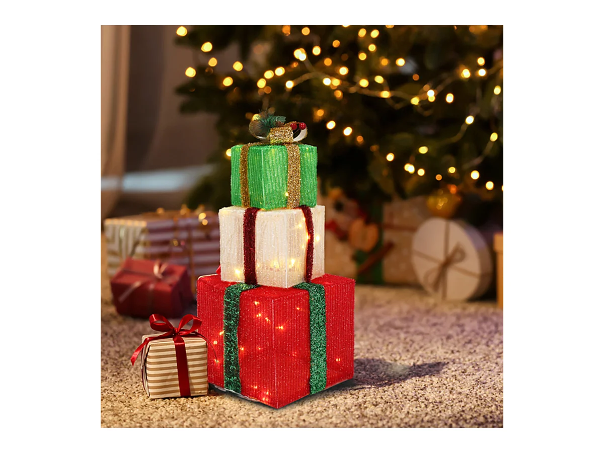 3er Set LED Dekoobjekt Weihnachts Deko Boxen mit LED60-Leuchte Warmweißes Licht LED Geschenkboxen Weihnachtsgeschenkbox