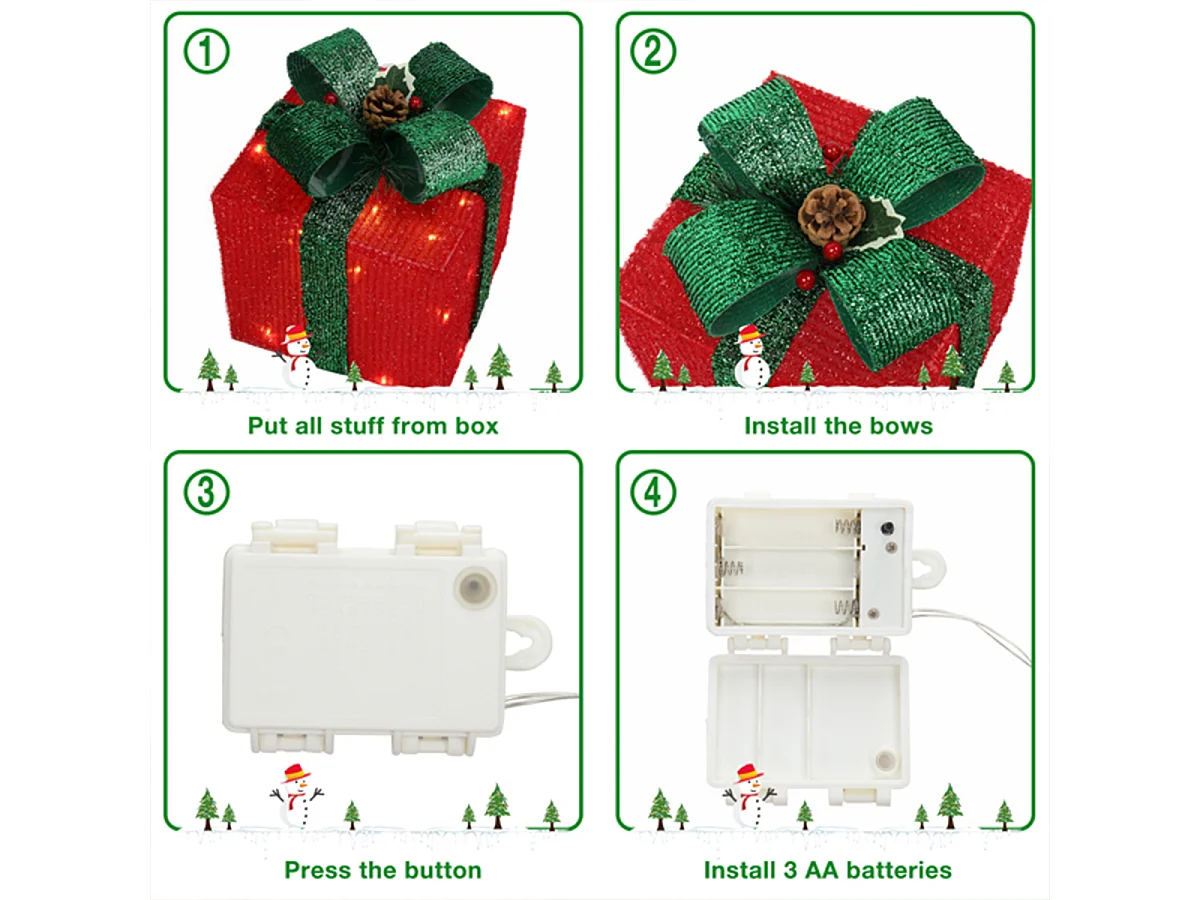 3er Set LED Dekoobjekt Weihnachts Deko Boxen mit LED60-Leuchte Warmweißes Licht LED Geschenkboxen Weihnachtsgeschenkbox