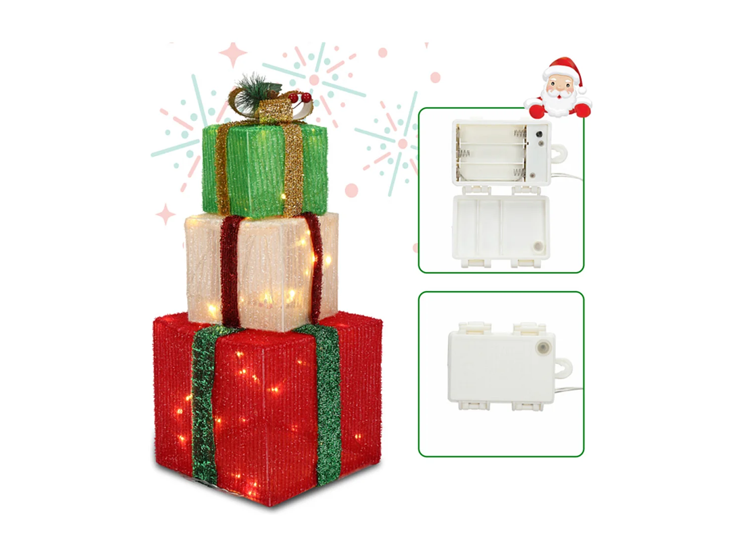 3er Set LED Dekoobjekt Weihnachts Deko Boxen mit LED60-Leuchte Warmweißes Licht LED Geschenkboxen Weihnachtsgeschenkbox