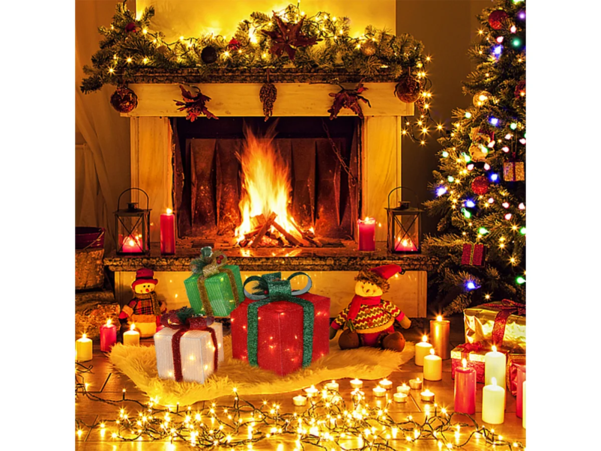 3er Set LED Dekoobjekt Weihnachts Deko Boxen mit LED60-Leuchte Warmweißes Licht LED Geschenkboxen Weihnachtsgeschenkbox