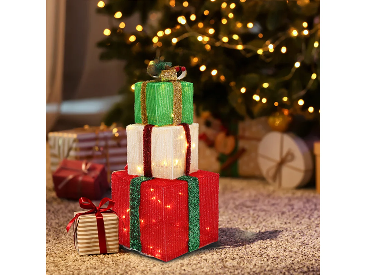 3er Set LED Dekoobjekt Weihnachts Deko Boxen mit LED60-Leuchte Warmweißes Licht LED Geschenkboxen Weihnachtsgeschenkbox