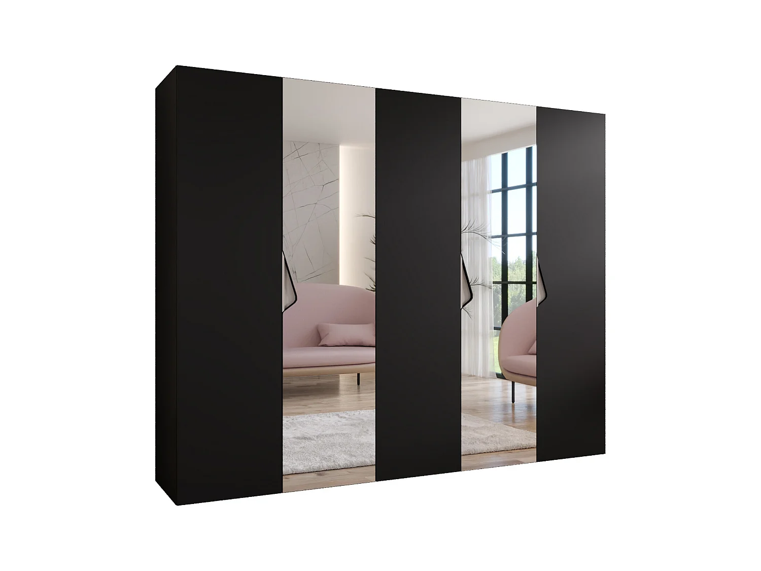 Armoire à portes battantes Sandi 2 250 / 202 / 52 (Noir + poignées: Cachemire)