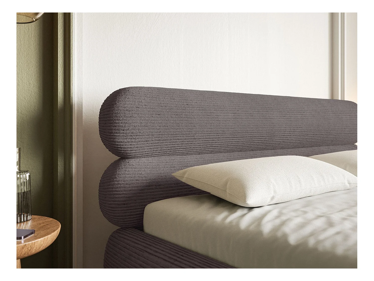 Lit tapissé 180x200 – rangement – velours côtelé – brun – ROULE CORD