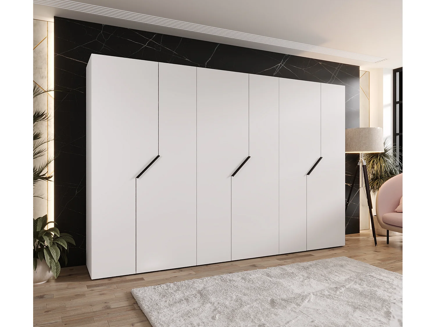 Armoire à portes battantes Andrew 1 300 / 202 / 52 (Blanc + poignées: Noir)