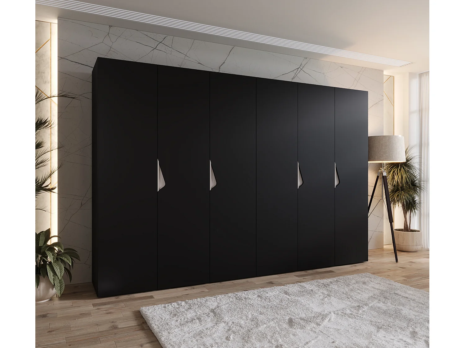 Armoire à portes battantes Sandi 1 300 (150x2) / 202 / 52 (Noir + poignées: Cachemire)