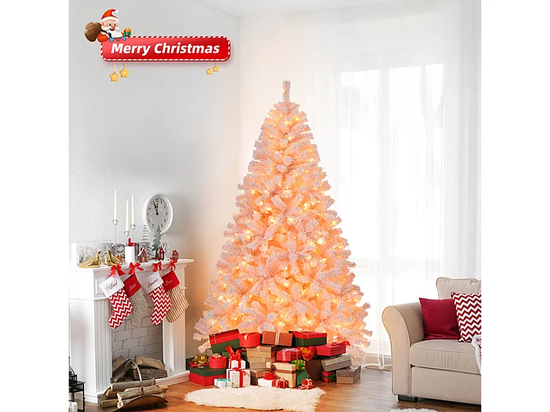 Weihnachtsbaum mit 100 warmen Lichtern und 750 Zweigspitzen Künstlichen Weihnachten Tannenbaum Weihnachtsdekoration Rosa