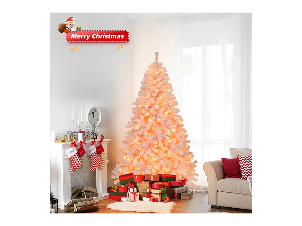 Weihnachtsbaum mit 100 warmen Lichtern und 750 Zweigspitzen Künstlichen Weihnachten Tannenbaum Weihnachtsdekoration Rosa