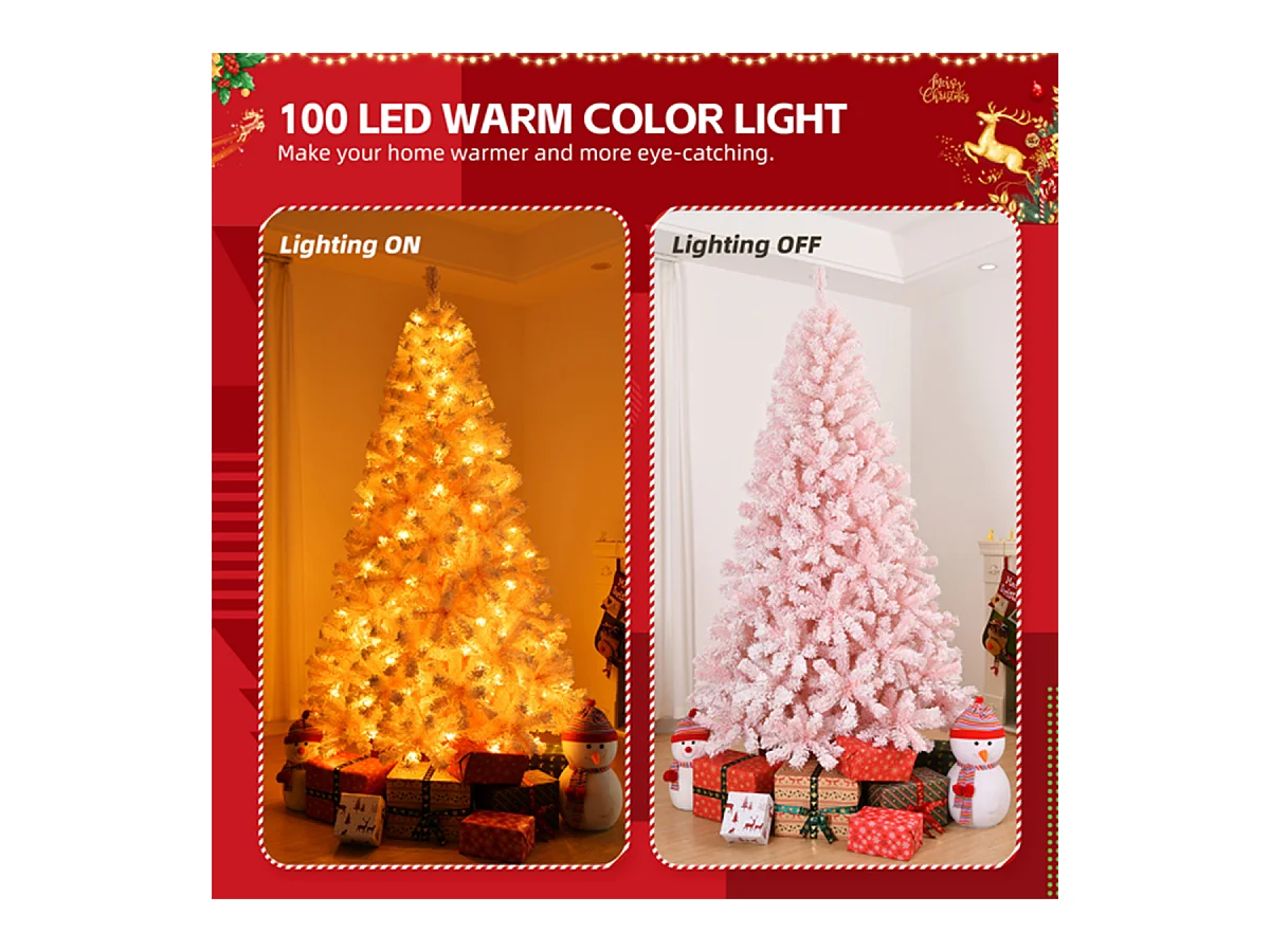Weihnachtsbaum mit 100 warmen Lichtern und 750 Zweigspitzen Künstlichen Weihnachten Tannenbaum Weihnachtsdekoration Rosa