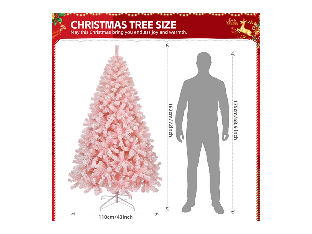 Weihnachtsbaum mit 100 warmen Lichtern und 750 Zweigspitzen Künstlichen Weihnachten Tannenbaum Weihnachtsdekoration Rosa