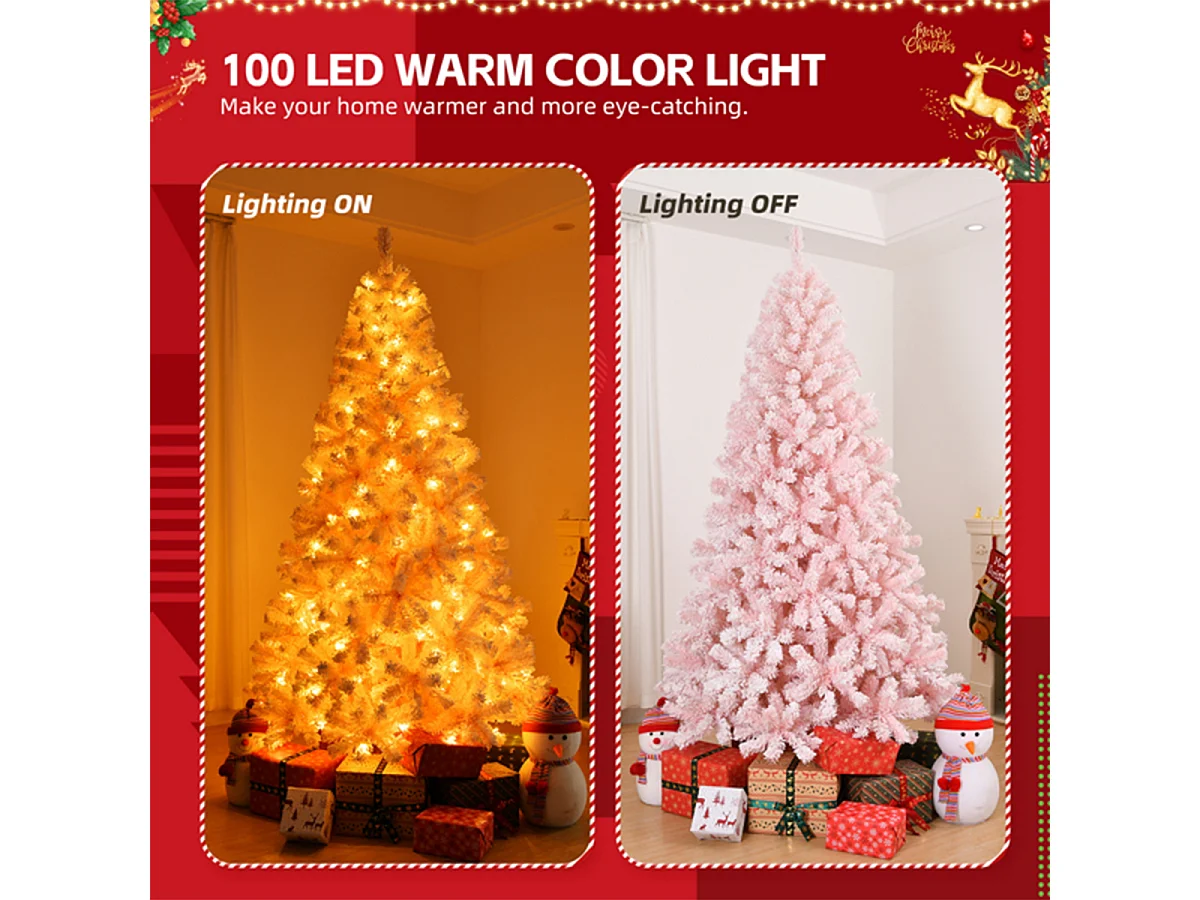 Weihnachtsbaum mit 100 warmen Lichtern und 750 Zweigspitzen Künstlichen Weihnachten Tannenbaum Weihnachtsdekoration Rosa