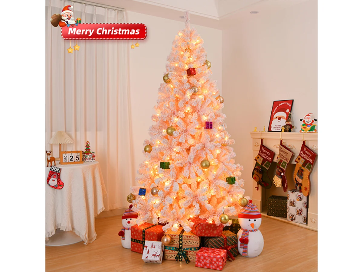 Weihnachtsbaum mit 100 warmen Lichtern und 750 Zweigspitzen Künstlichen Weihnachten Tannenbaum Weihnachtsdekoration Rosa