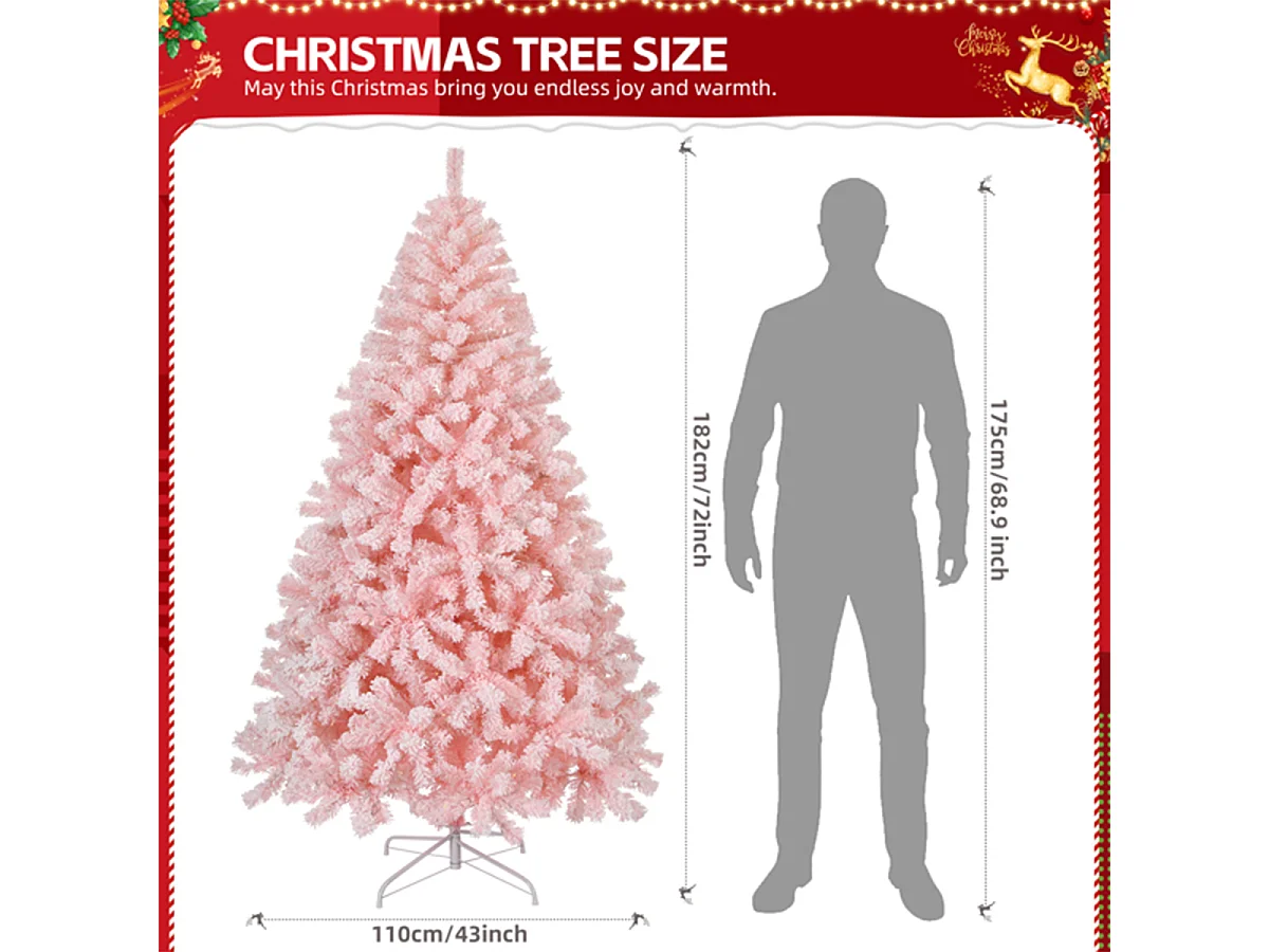 Weihnachtsbaum mit 100 warmen Lichtern und 750 Zweigspitzen Künstlichen Weihnachten Tannenbaum Weihnachtsdekoration Rosa