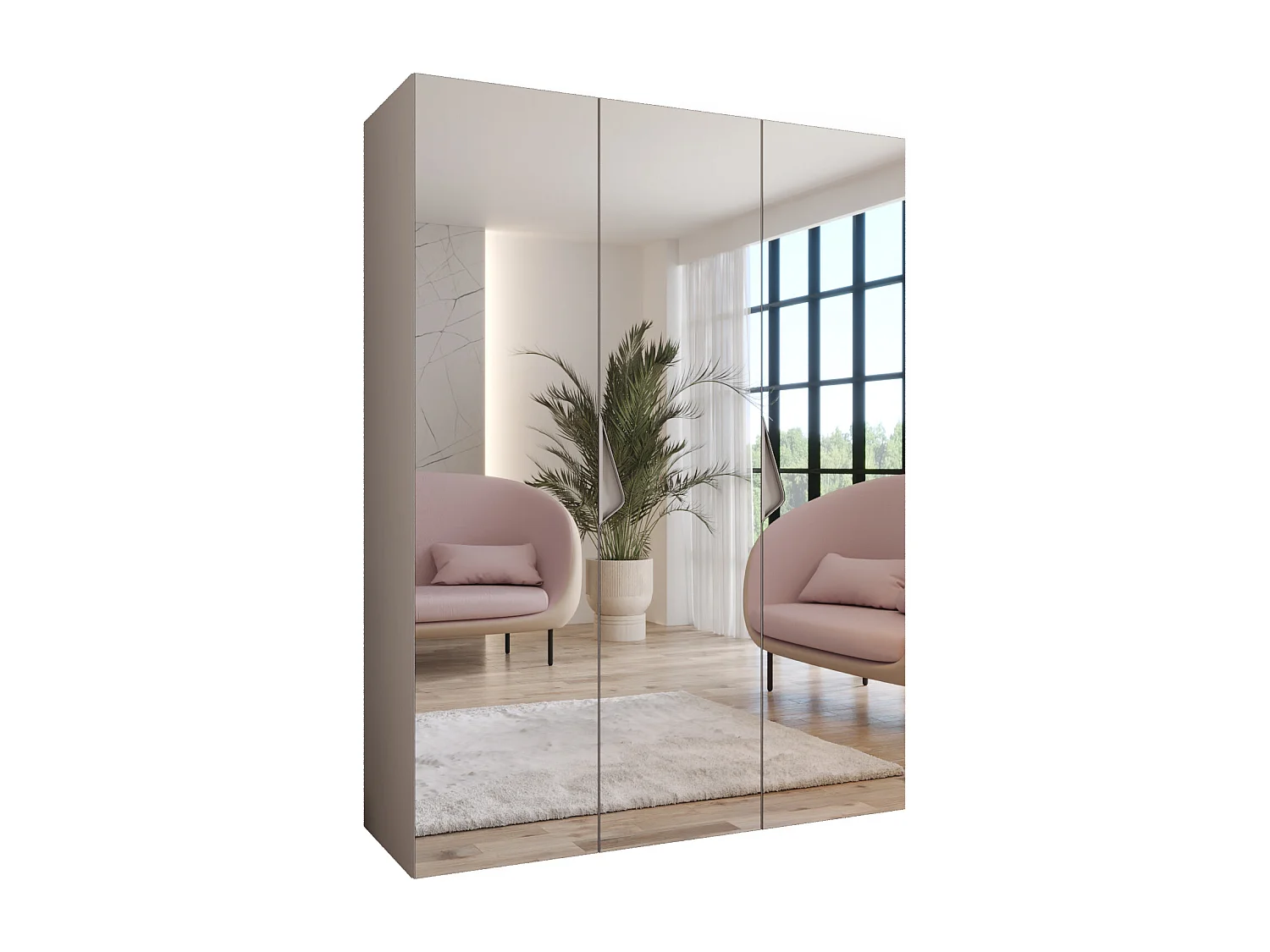 Armoire à portes battantes Sandi 3 150 / 202 / 52 (Cachemire + poignées: Cachemire)