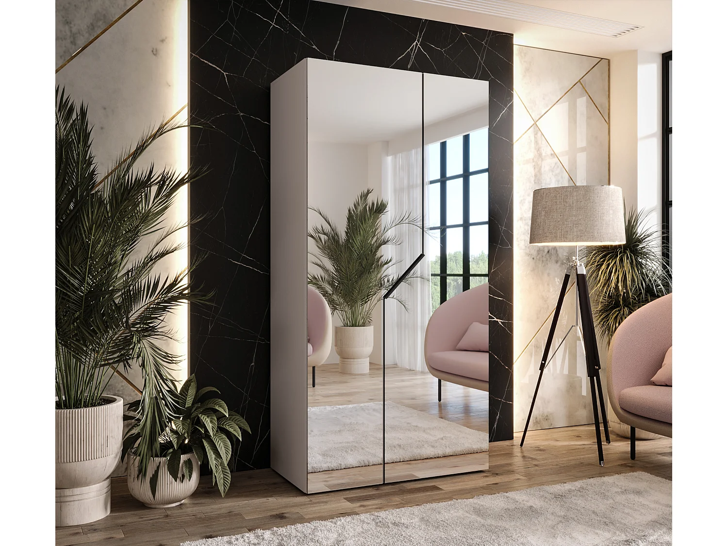 Drehtürenschrank Andrew 3 100 / 202 / 52 (Kaschmir + Griffe: Schwarz)