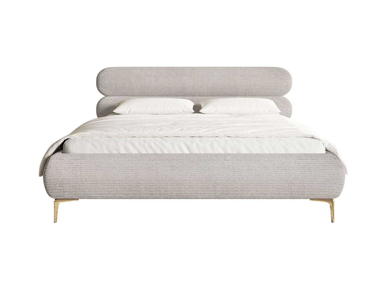 Polsterbett 160x200 mit Bettkasten – Cordstoff – goldfarbenen Füßen – Greige – ROULE CORD