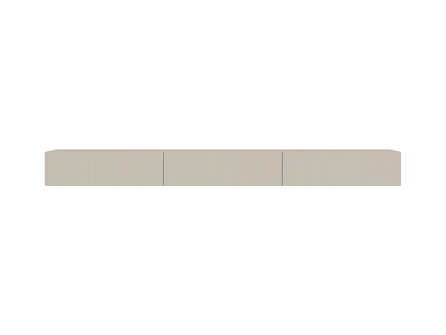 Selsey Veldio – Hangend TV-meubel met geribbelde fronten – 300 cm – grijsbeige