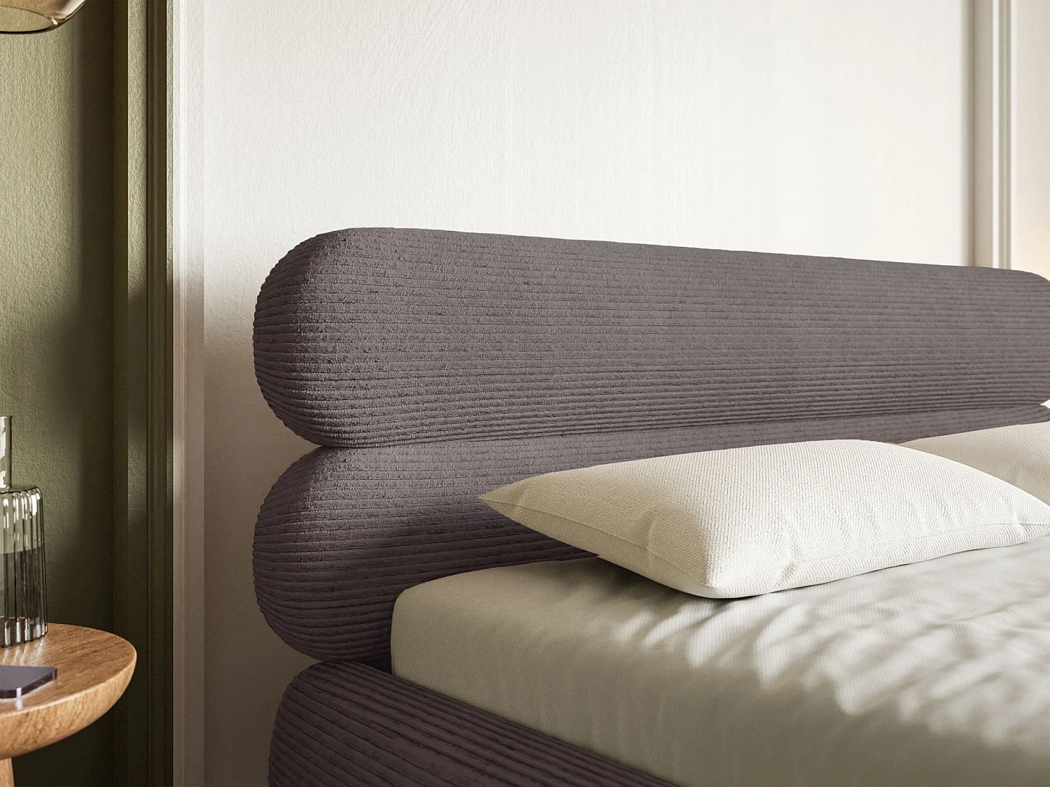 Lit tapissé 160x200 – rangement – velours côtelé – brun – ROULE CORD