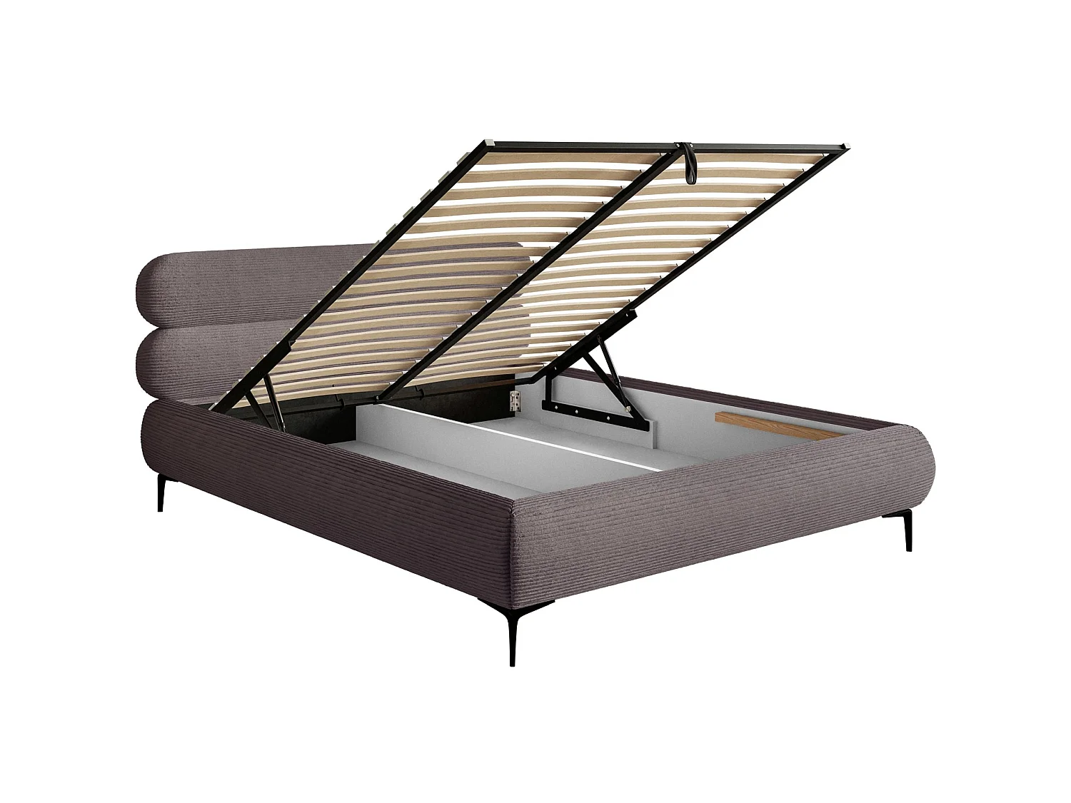 Lit tapissé 160x200 – rangement – velours côtelé – brun – ROULE CORD