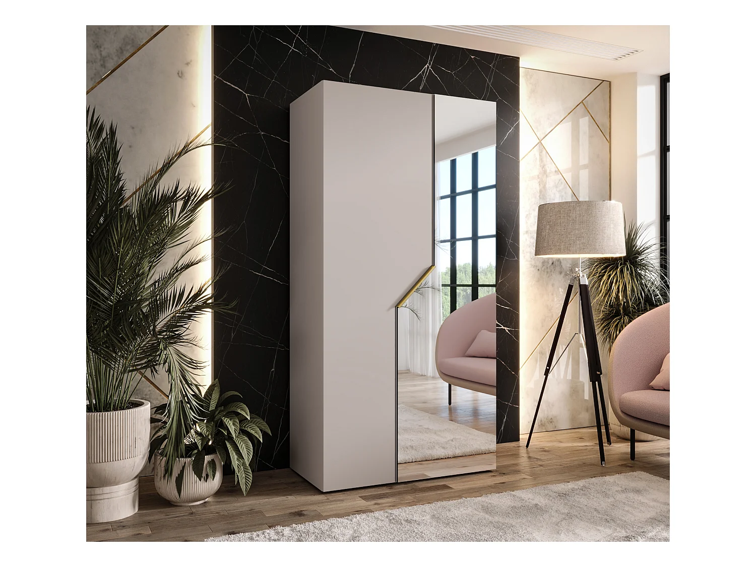 Drehtürenschrank Andrew 2 100 / 202 / 52 (Kaschmir + Griffe: Gold)