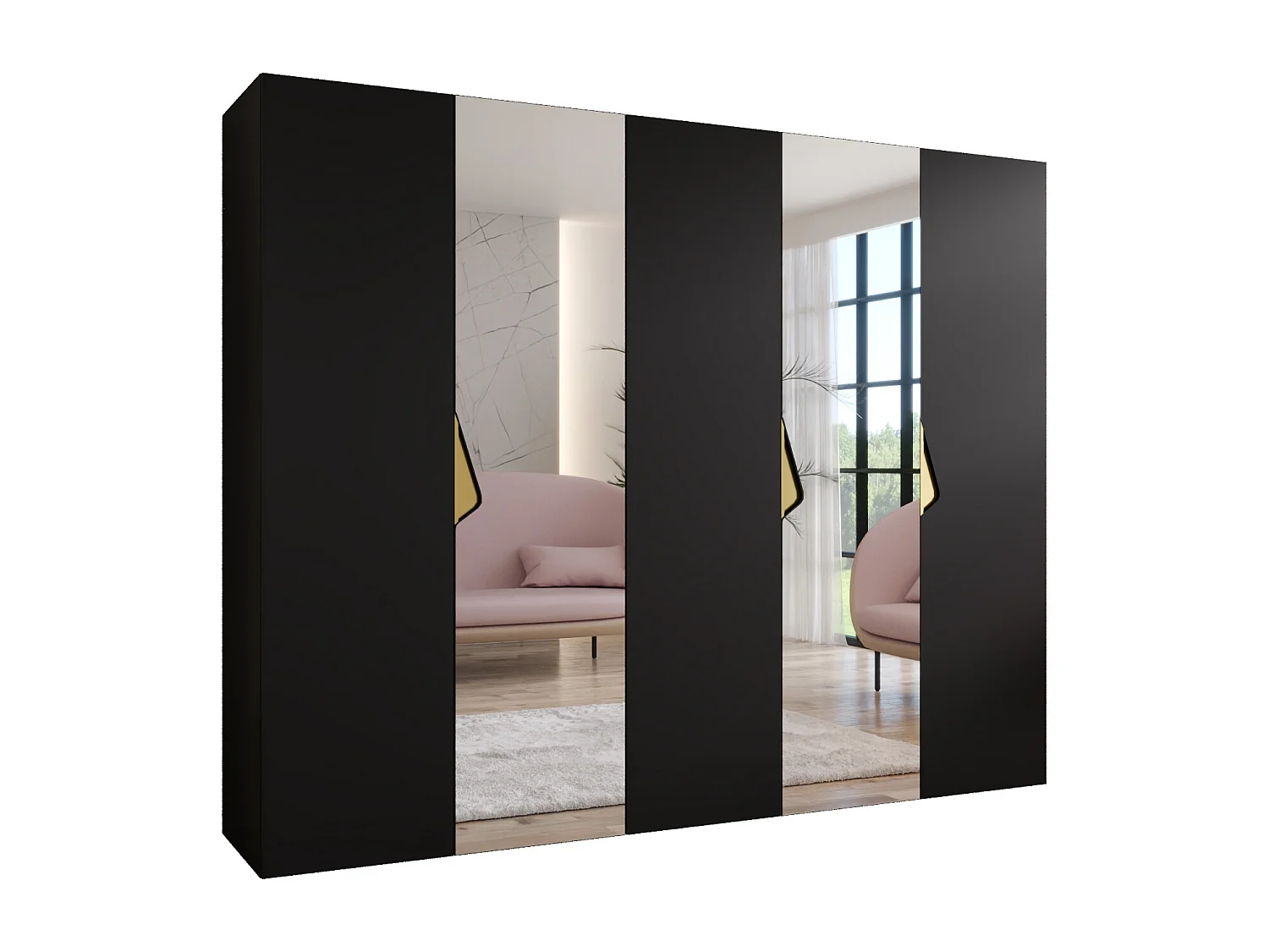 Armoire à portes battantes Sandi 2 250 / 202 / 52 (Noir + poignées: Gold)