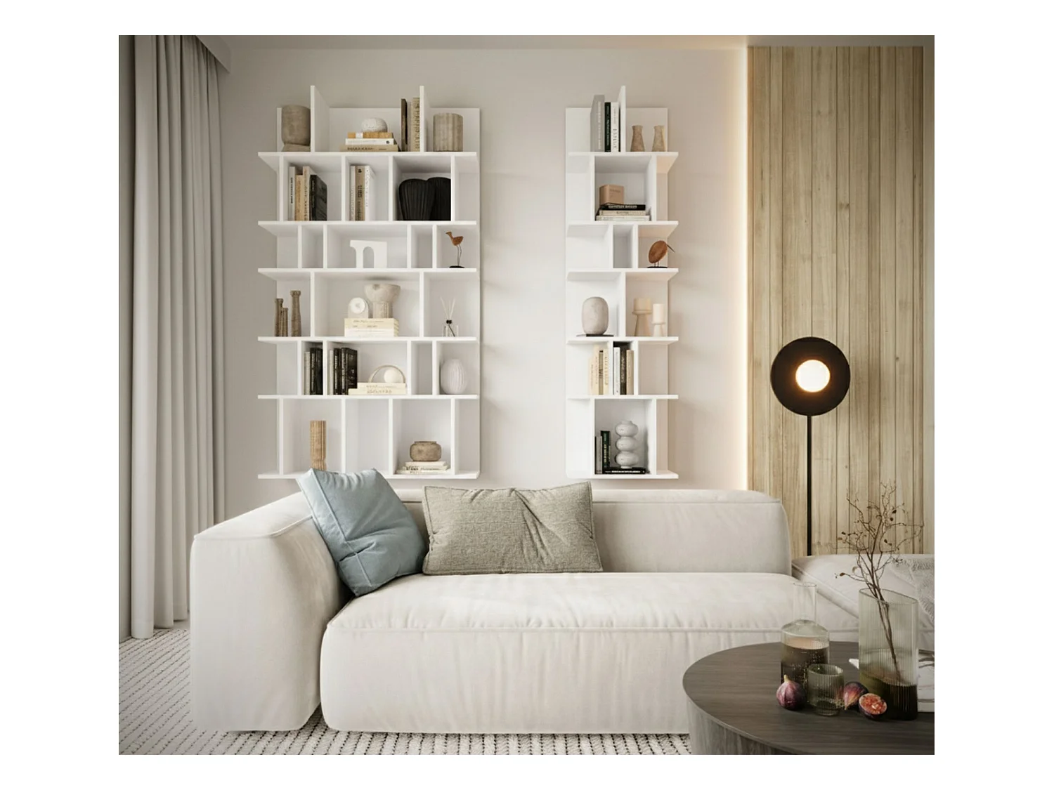 Étagère murale et autoportante – compartiments asymétriques – blanc – 180 × 50 cm – BEMMI