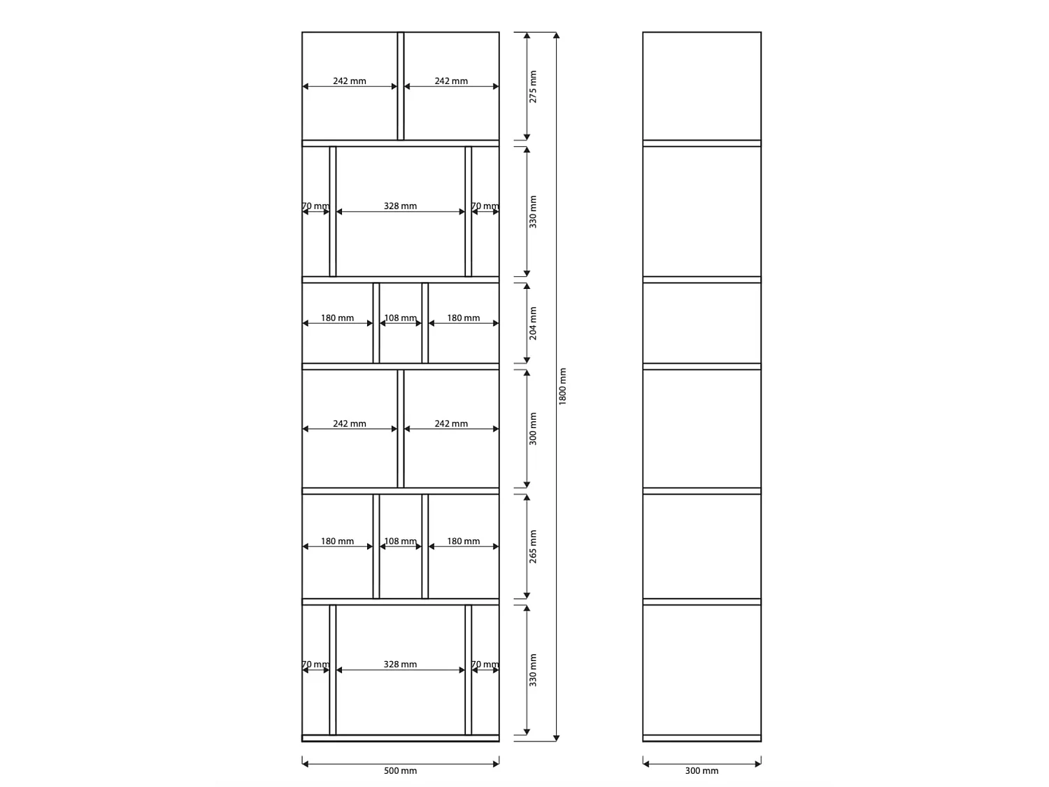 Étagère murale et autoportante – compartiments asymétriques – blanc – 180 × 50 cm – BEMMI