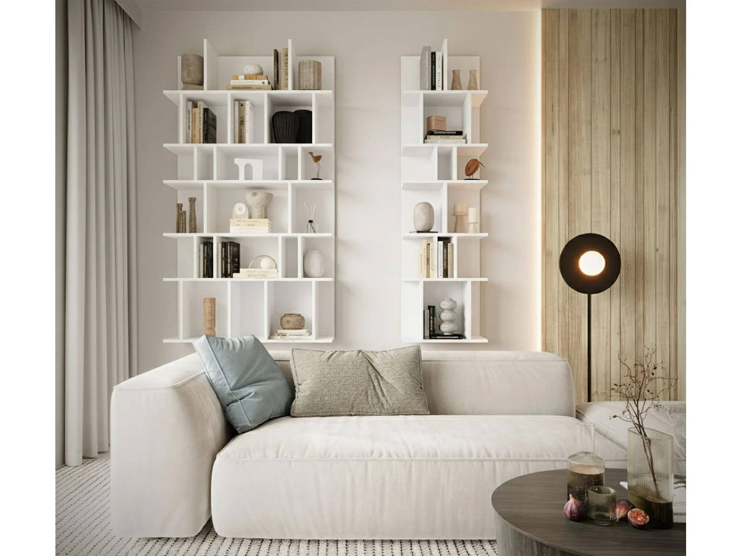 Étagère murale et autoportante – compartiments asymétriques – blanc – 180 × 50 cm – BEMMI