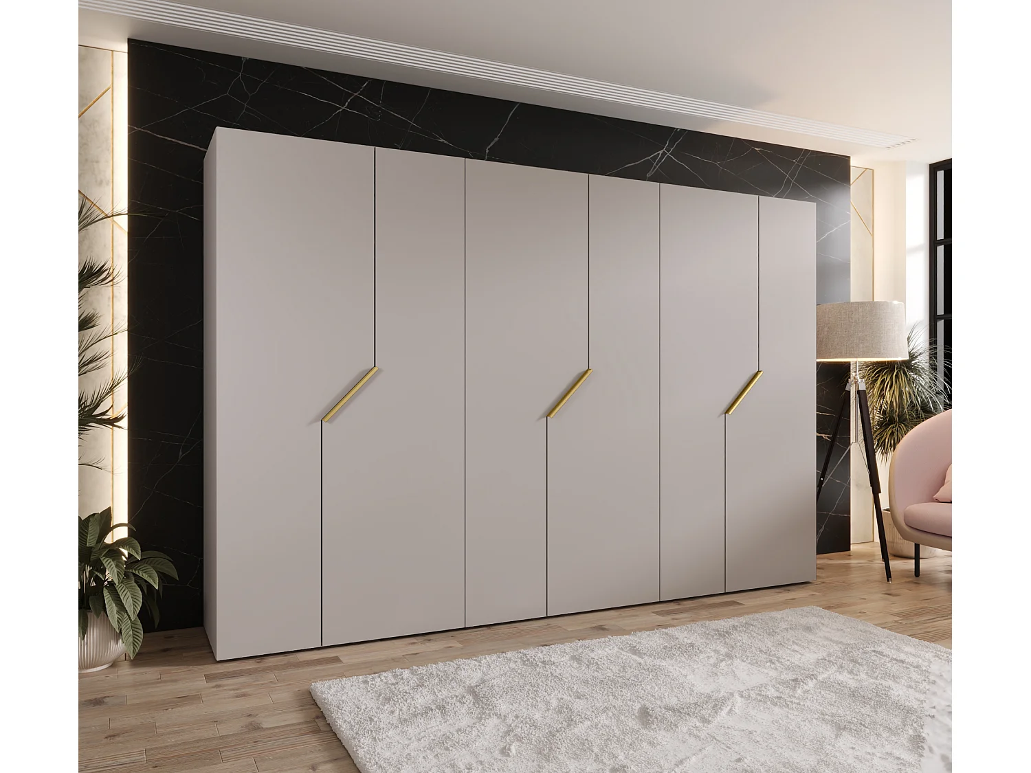 Armoire à portes battantes Andrew 1 300 / 202 / 52 (Cachemire + poignées: Gold)